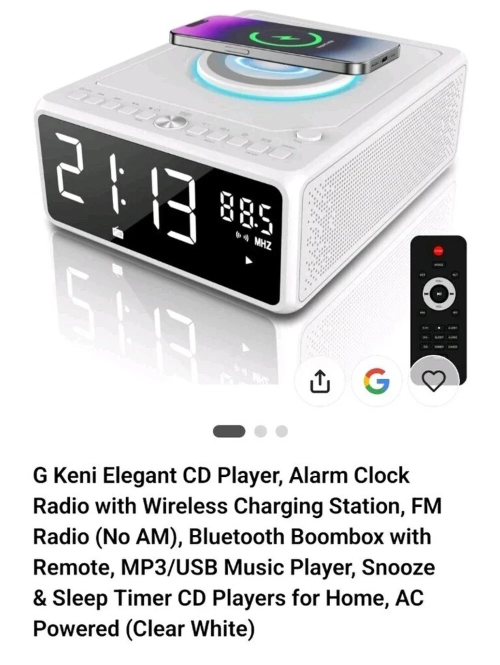 G Keni CD Player Wireless Charging Alarm Clock